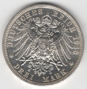 Prussia 3 Mark Wilhelm obverse